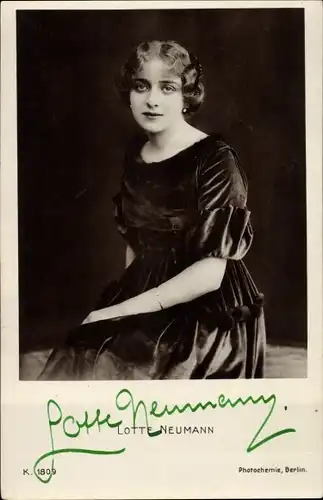 Ak Schauspielerin Lotte Neumann, Portrait, PH K 1809, Autogramm