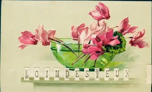 Mechanische Künstler Litho Raabe, Blumen in einer Wasserschale