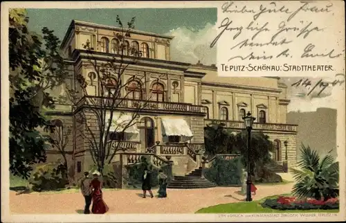 Litho Teplice Sanov Teplitz Region Schönau Aussig, Stadttheater