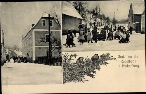 Ak Kuckenburg Obhausen Sachsen Anhalt, Rodelbahn, Straße, Winter