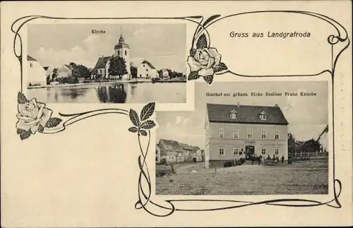 Passepartout Ak Landgrafroda Ziegelroda Querfurt im Saalekreis, Kirche, Gasthof zur großen EIche