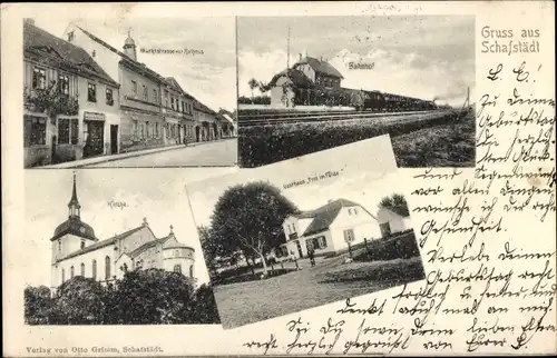 Ak Schafstädt Bad Lauchstädt Sachsen Anhalt, Bahnhof, Gasthaus, Kirche, Rathaus