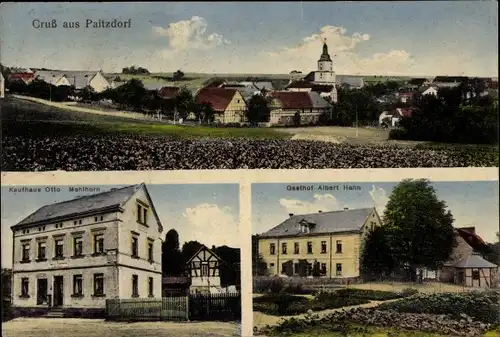 Ak Paitzdorf in Thüringen, Totalansicht, Kaufhaus Otto Mahlhorn, Gasthof Albert Hahn