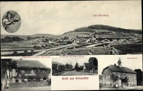 Ak Birkenfeld im Spessart Unterfranken, Alte Schule, Stirnberg, Gasthaus von Hermann Tanzberger