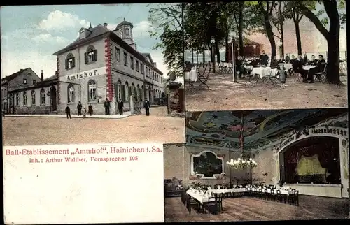 Ak Hainichen in Sachsen, Balletablissement Amtshof, Inh. A. Walther, Innenansicht, Terrasse