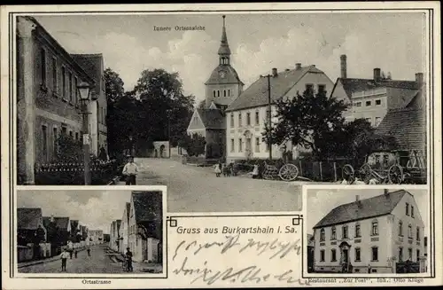 Ak Burkartshain Wurzen in Sachsen, Ortsstraße, Restaurant Zur Post, Inh. Kluge