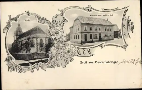 Passepartout Ak Oesterbehringen Hörselberg Hainich in Thüringen, Kirche, Gasthof zum weißen Ross