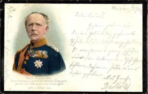 Ak Großherzog Carl Alexander von Sachsen Weimar Eisenach, Trauerkarte zum Tod 1901