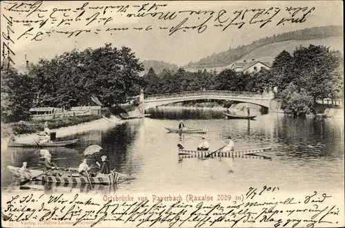 Ak Payerbach an der Rax in Niederösterreich, Blick auf die Ortsbrücke, Bootsfahrt