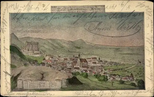 Künstler Ak Mödling in Niederösterreich, Blick auf Ortschaft und Umgebung