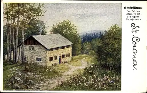 Künstler Ak St. Corona am Wechsel in Niederösterreich, Blick auf das Schöpflhaus