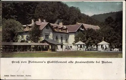 Ak Baden in Niederösterreich, Blick auf Hotel zur alten Krainerhütte, Inh. J. Dietmann, Helenental