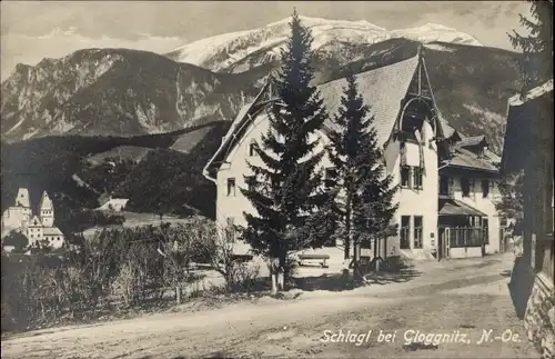 Ak Schlagl Raach am Hochgebirge in Niederösterreich, Straßenpartie in Ortschaft