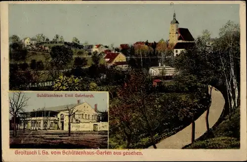 Ak Groitzsch im Kreis Leipzig, Schützenhaus Emil Gehrhardt, Vom Garten aus gesehen