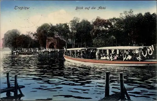 Ak Berlin Treptow, Blick auf die Abtei, Ausflugsboote