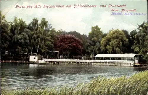 Ak Berlin Zehlendorf, Alte Fischerhütte am Schlachtensee, Grunewald, Inh. Herm. Marquardt