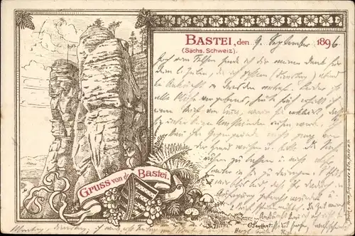 Künstler Litho Seyffert, O., Lohmen im Elbsandsteingebirge, Basteifelsen, Wappen