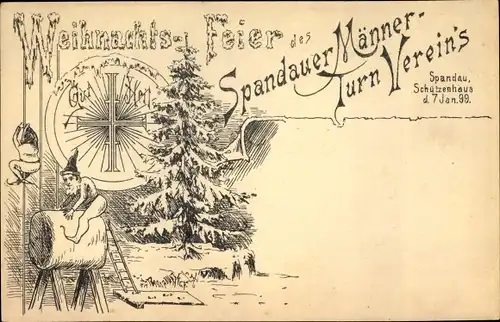 Künstler Ak Berlin Spandau, Weihnachtsfeier des Spandauer Männer Turnvereins 1899, Zwerg am Bock