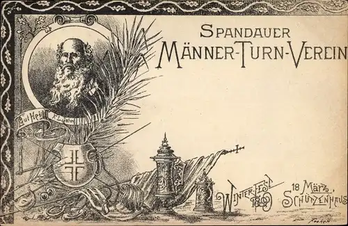 Künstler Ak Berlin Spandau, Spandauer Männer Turnverein, Winterfest 1899 im Schützenhaus, F. L. Jahn