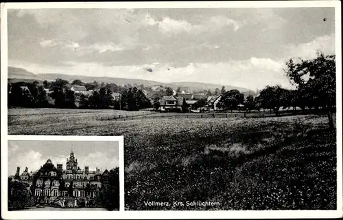 Ak Vollmerz Schlüchtern im Main Kinzig Kreis, Panorama vom Ort, Blick auf das Schloss
