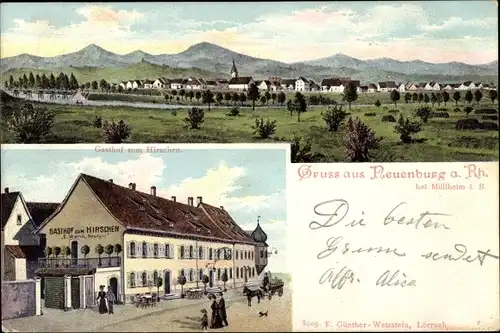 Ak Neuenburg am Rhein Baden, Gasthof zum Hirschen, Bes. E. Wenk, Panorama