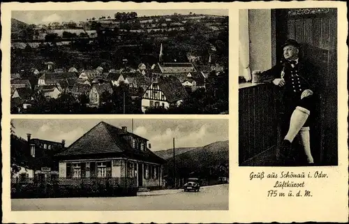 Ak Schönau im Odenwald, Gaststätte Zum Bahnhof, Blick auf den Ort