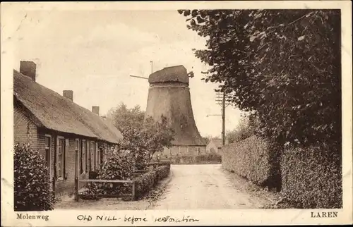 Ak Laren Nordholland Niederlande, Molenweg, Windmühle