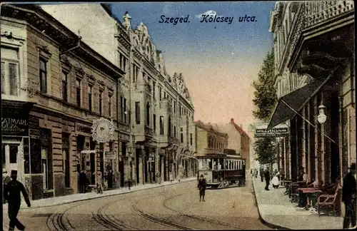 Ak Szeged Segedin Ungarn, Kölcsey utca, Straßenbahn