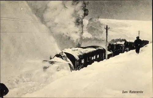 Ak Norwegen, Den Roterende, Norwegische Eisenbahn im Winter