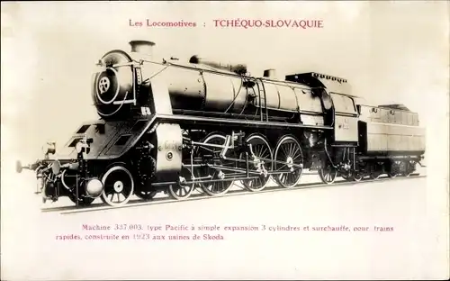 Ak Tschechoslowakische Eisenbahn, Machine 387.003, Type Pacific, Dampflok