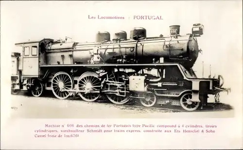 Ak Portugiesische Dampflokomotive, Machine No. 606, Type Pacific compound, Ets Henschel & Sohn