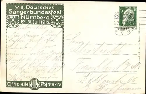 Ak Nürnberg in Mittelfranken Bayern, 8. Deutsches Sängerbundesfest 1912, Burg