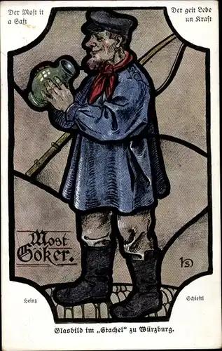 Ak Würzburg am Main Unterfranken, Weinstube Zum Stachel, Glasbild Most Göker