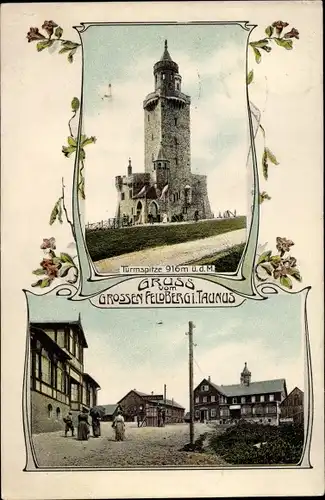 Passepartout Ak Niederreifenberg Schmitten im Taunus, Großer Feldberg, Turm, Ansichtskarten Kiosk