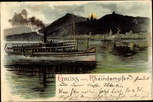 Litho Gruß vom Rheindampfer, Salondampfer