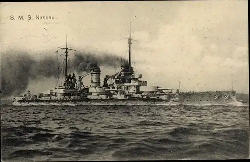 Ak Deutsches Kriegsschiff, SMS Nassau, Großlinienschiff, Kaiserliche Marine