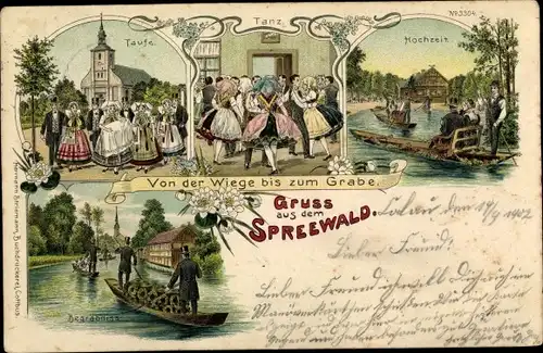 Litho Spreewald, Von der Wiege bis zum Grabe, Trachten, Taufe, Hochzeit