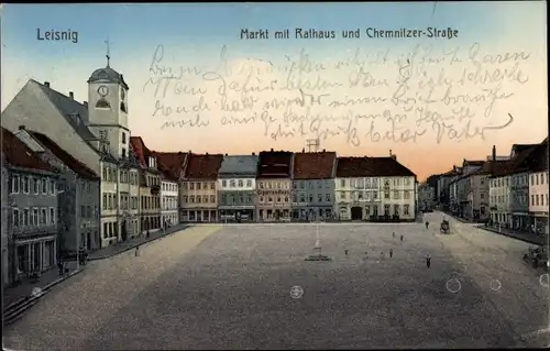 Ak Leisnig in Sachsen, Markt, Rathaus, Chemnitzer Straße