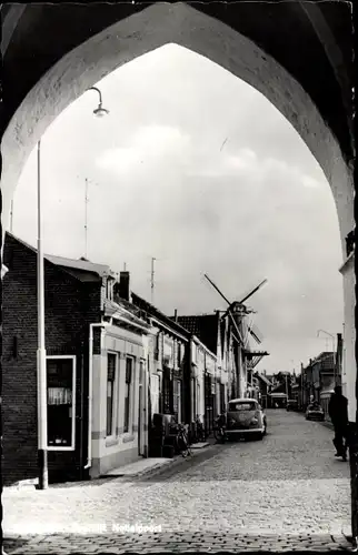 Ak Niederlande, Nebelpoort, Windmühle, Straße