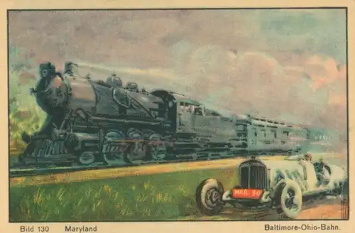 Sammelbild Im Auto mit Abdulla durch die Welt, Nummernschilder, 130 Maryland, Baltimore Ohio Bahn