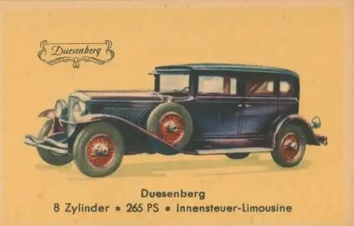 Sammelbild Abdulla-Autobilder Serie II Bild 58 Duesenberg 8 Zylinder Innensteuer-Limousine
