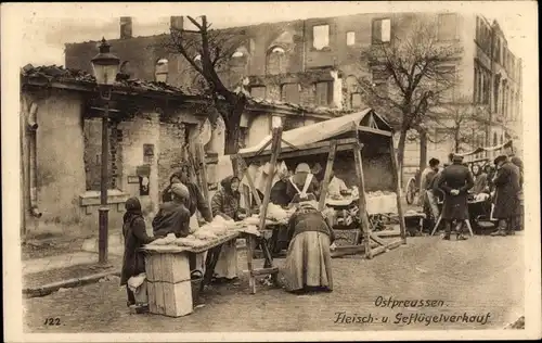 Ak Ostpreußen, Markt, Fleisch und Geflügelverkauf, Ostpreußenhilfe