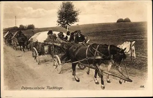Ak Ostpreußen, Ostpreußische Flüchtlinge, Pferdekarren, I. WK, Ostpreußenhilfe