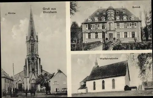 Ak Blotzheim Elsass Haut Rhin, Schloss, Kirche, Wallfahrtskirche