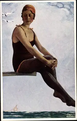 Künstler Ak Busch, Ernst, Seesterne, In Gedanken, Frau im Badeanzug