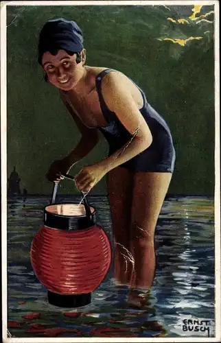 Künstler Ak Busch, Ernst, Seesterne, Meeresleuchten, Frau im Badeanzug