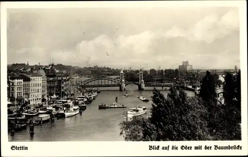Ak Szczecin Stettin Pommern, Oderpartie, Baumbrücke