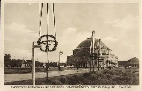 Ak Hannover Niedersachsen, Stadthalle, Festschmuck d. 9. Dt. Sängerbundesfestes 1924, Zeppelinstraße