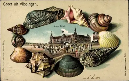 Präge Muschel Litho Vlissingen Zeeland Niederlande, Grand Hotel