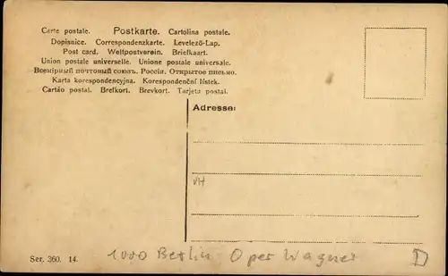 Ak Wagners Oper, Götterdämmerung, III. Akt, Brunhilde, Krieger, Speer, Schauspieler